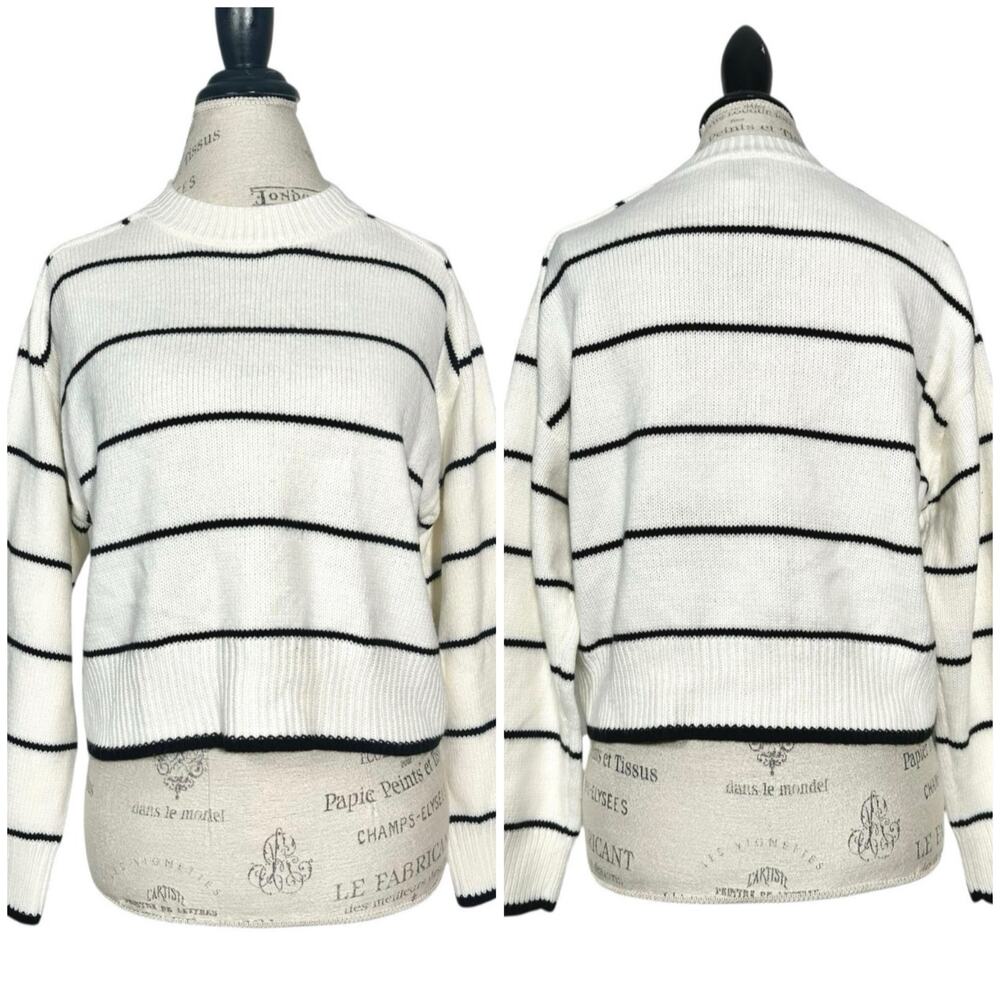 Industry | Women | Cream Black Stripe Textured Knit LS Casual Sweater | Small